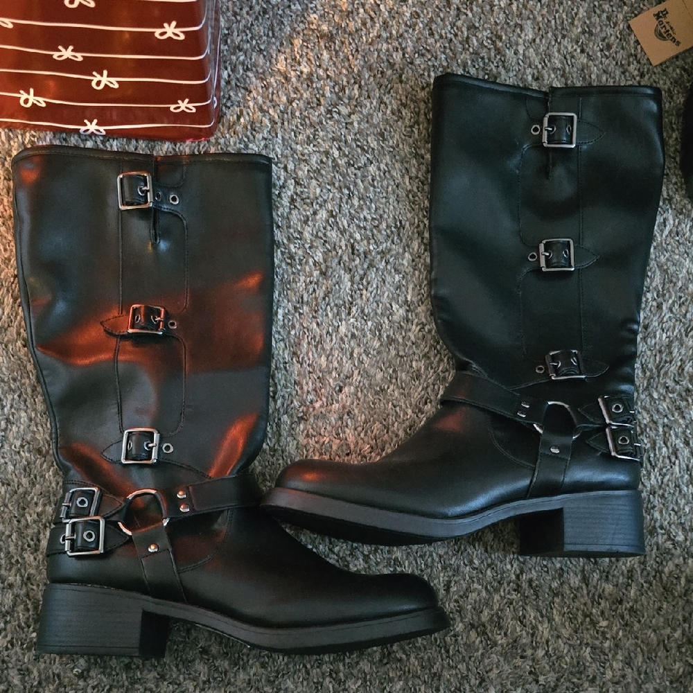 Madden Girl Black Buckle Combat Boots